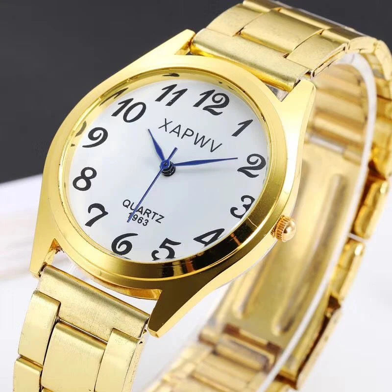 Classic Large Dial Elastic Quartz Fashionable Couple Watch Spring Steel Band Retro Large Digital Student Elderly Watches - BeeTrendyShop.COM