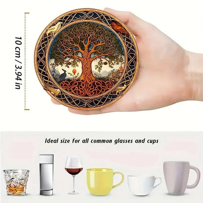 Art-Painted Wooden Coasters Set – 8pcs Colorful Heat-Resistant Non-Slip Table Placemats