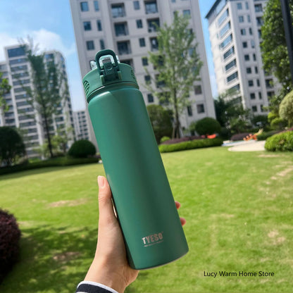 Thermal Water Bottle with Straw 600/750ML – Stainless Steel Hot & Cold Mug