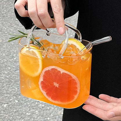 770ML Handbag Glass Beverage Cup with Straw – Cocktail Fruit Tea Juice Mug