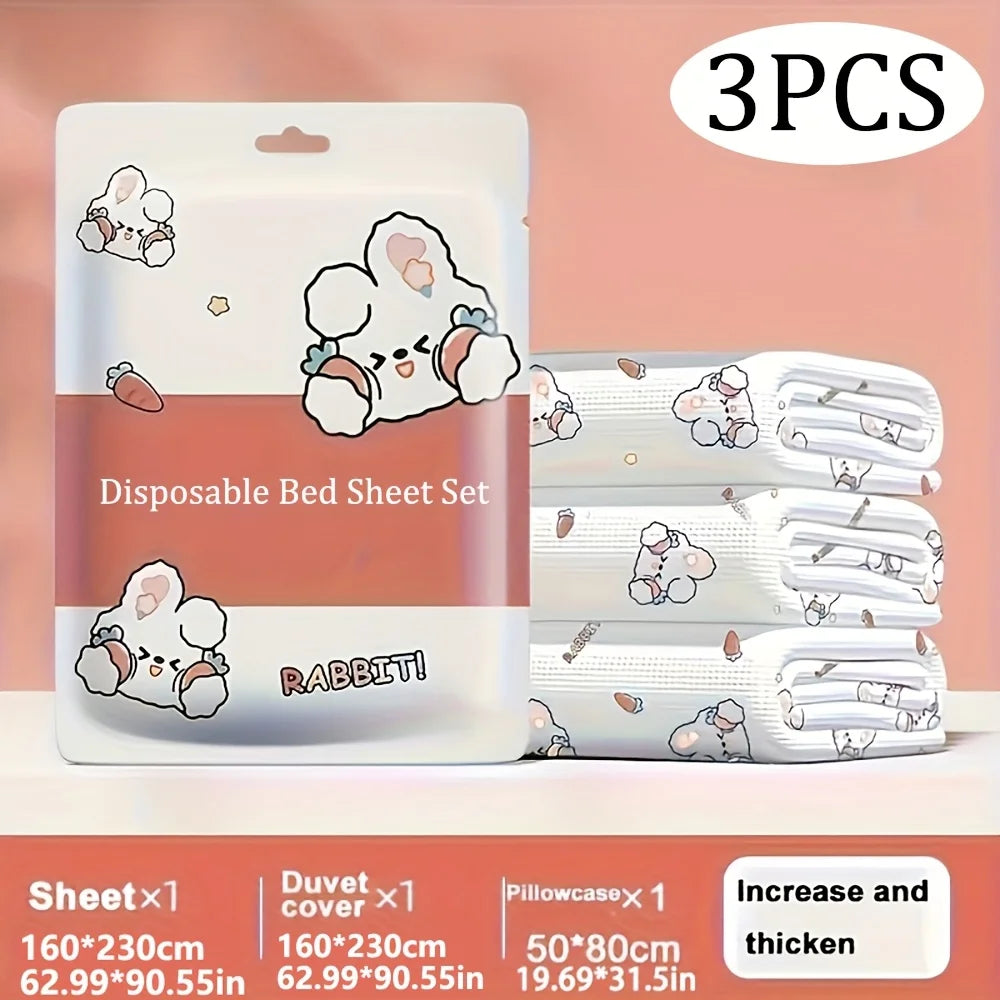 3-Piece Disposable Non-Woven Bed Sheet Set – Hypoallergenic Travel Bedding with Pillowcase & Fitted Sheet