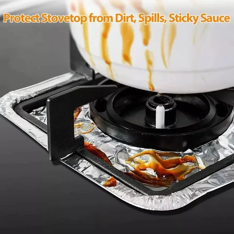 Disposable Aluminum Foil Burner Covers – Oil-Proof Gas Cooktop Stove Liners for Easy Cleaning | 20pcs