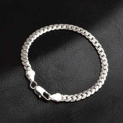 925 Sterling Silver 6mm Side Chain Necklace & Bracelet Set – Unisex Fine Jewelry