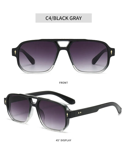 Retro Double Bridge Square Sunglasses – Luxury Rivet Design UV400 Unisex