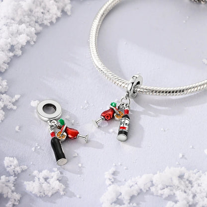 925 Sterling Silver Red Wine, Chili & Dumbbell Charm Bead – Fun DIY Jewelry