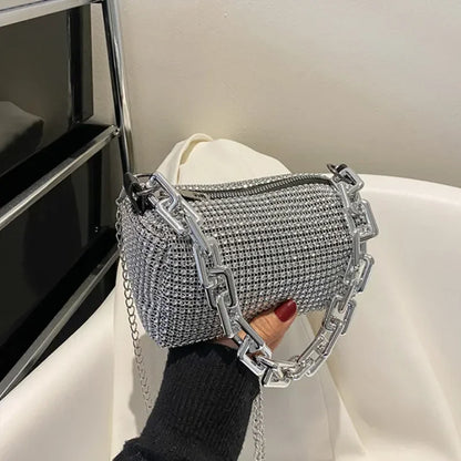 Allover Rhinestone Bucket Bag, Glitter Chain Prom Purse, Women's Mini Crossbody Bag - BeeTrendyShop.COM