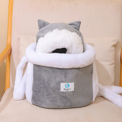 Plush Pet Carrier Backpack – Warm & Portable for Cats & Dogs