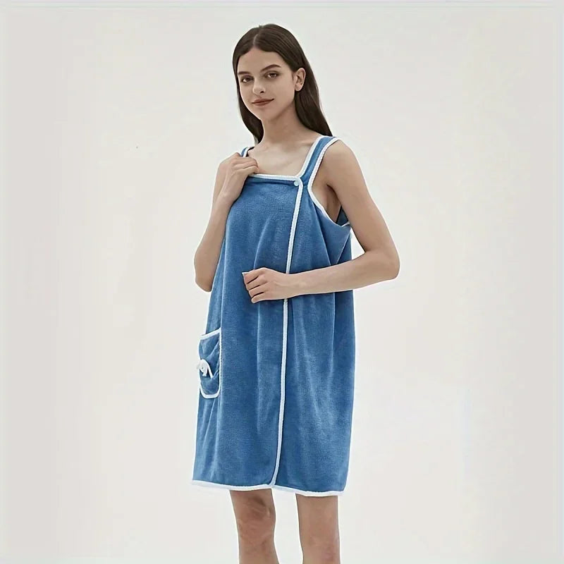 Women's Wearable Bath Towel Wrap – Long Style Microfiber Bathrobe for Bathroom & Spa