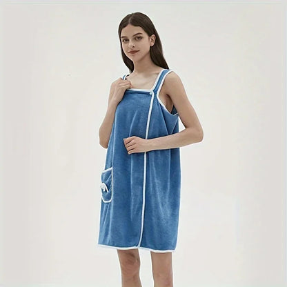 Women's Wearable Bath Towel Wrap – Long Style Microfiber Bathrobe for Bathroom & Spa