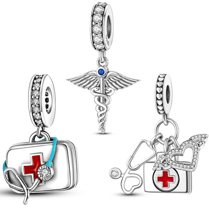 925 Sterling Silver Stethoscope Charm Bead – Medical DIY Jewelry for Bracelets