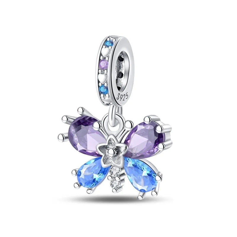 925 Silver Plating Colorful Butterfly Insect Animal Charms Beads Sparkling Zircon Fit Qikaola 925 Original Bracelets DIY Jewelry