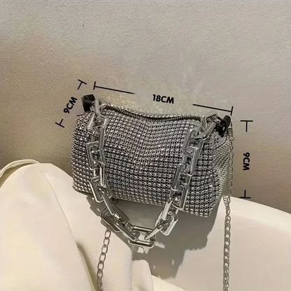 Allover Rhinestone Bucket Bag, Glitter Chain Prom Purse, Women's Mini Crossbody Bag - BeeTrendyShop.COM