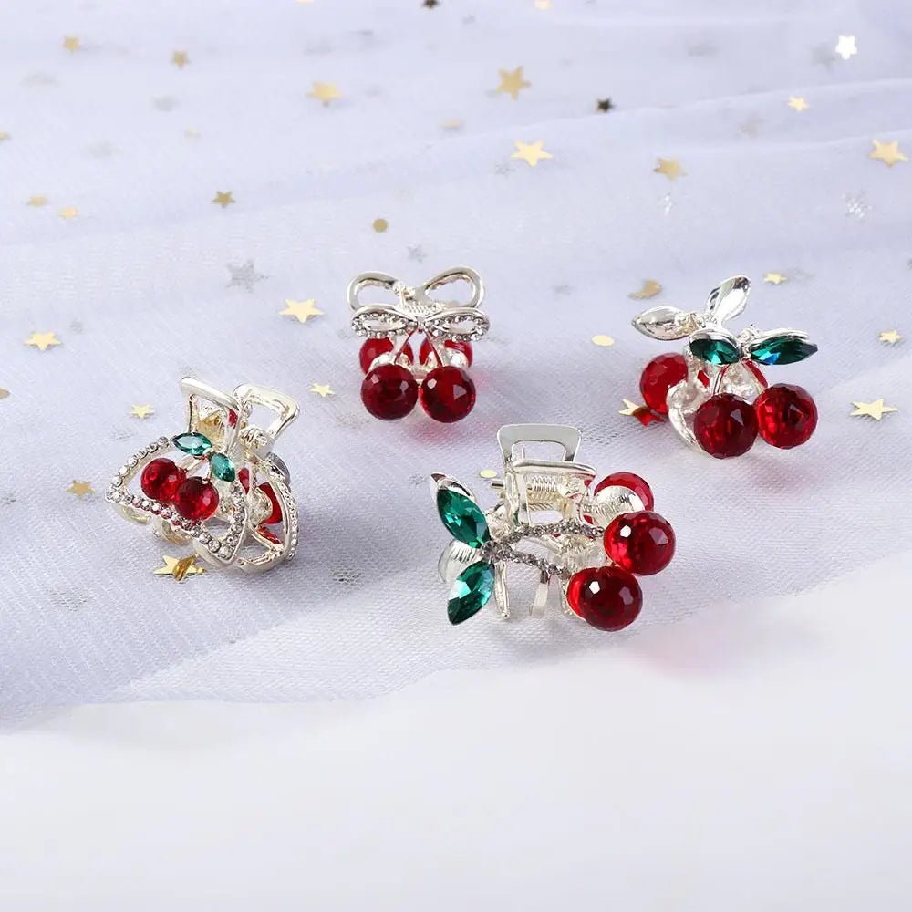 Mini Rhinestone Cherry Hair Claw Clip – Korean Style Sparkle Hairpin for Women