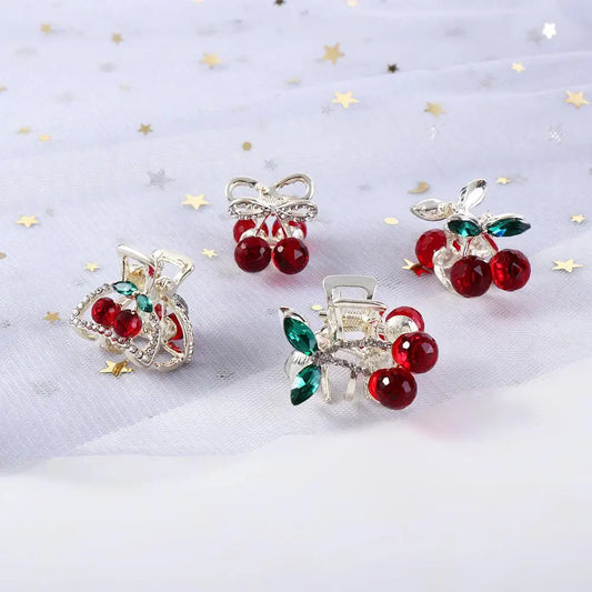 Mini Rhinestone Cherry Hair Claw Clip – Korean Style Sparkle Hairpin for Women