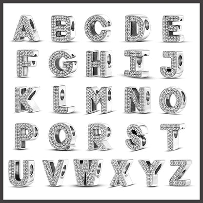 925 Sterling Silver 26 Alphabet Letters Charm Bead – DIY Birthday Jewelry