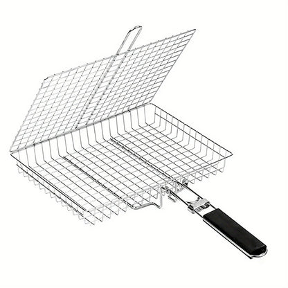 Stainless Steel Folding Grill Basket – BBQ Rack for Vegetables, Steak & Outdoor Camping