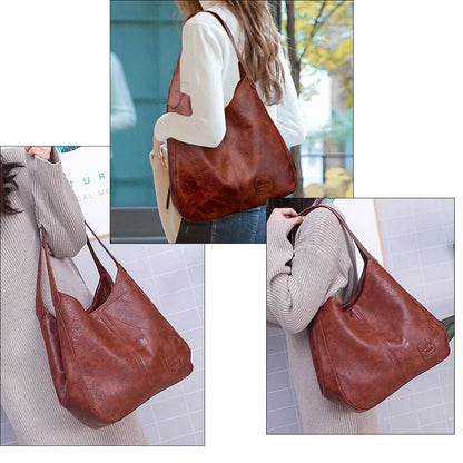 Vintage Women's Bag Leather Large Capacity Marble Grain Women's Shoulder Bag Daily Commuter Handbag Shopping - BeeTrendyShop.COM