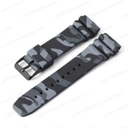 Camouflage-patterned watch strap on a white background