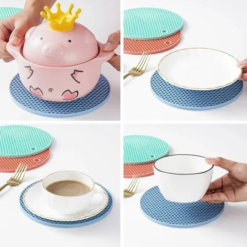 Round Silicone Coaster Mat – Heat-Resistant Non-Slip Pot Holder & Table Placemat for Kitchen