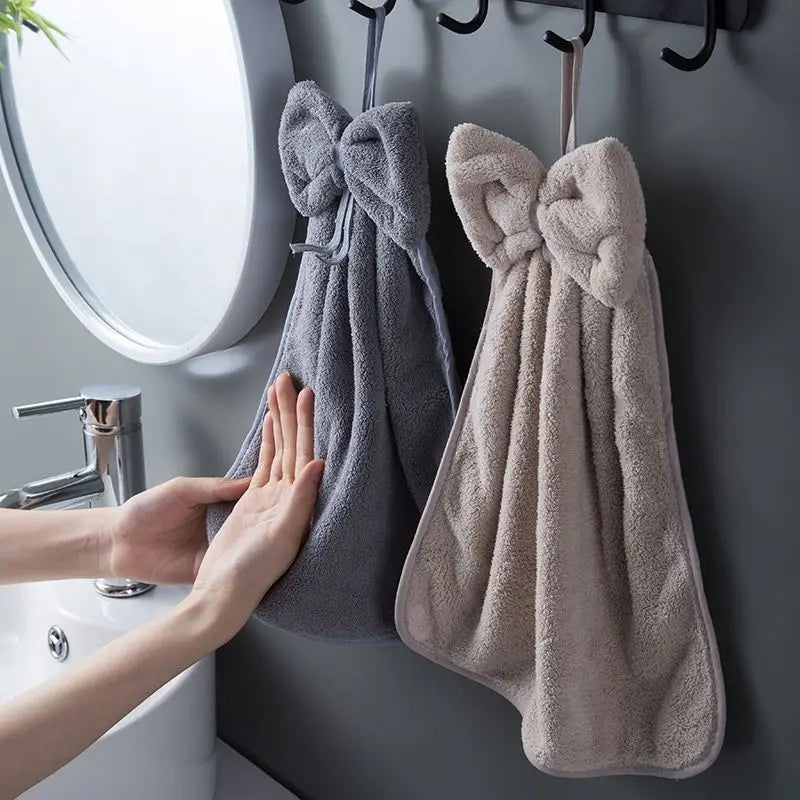 Bow Hanging Hand Towel – Soft Absorbent Kitchen & Bathroom Towel with Loop