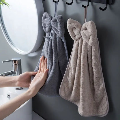 Bow Hanging Hand Towel – Soft Absorbent Kitchen & Bathroom Towel with Loop