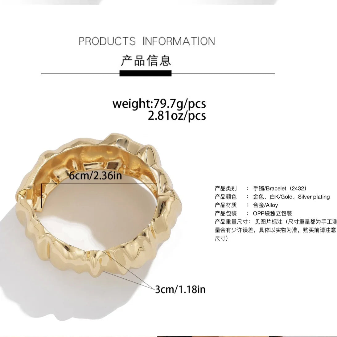 Bracelet Vintage Pearl Wide Cuff Bangles Men Hip Hop Punk Gold Silver Color Geometric
