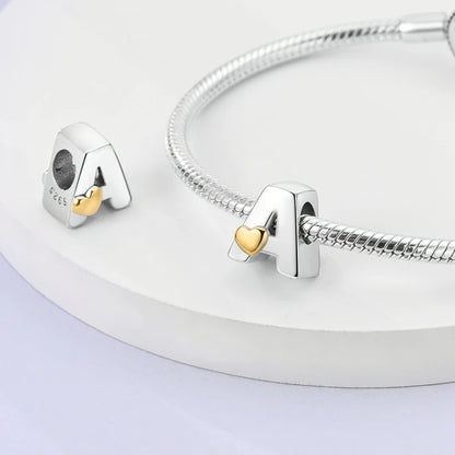 925 Sterling Silver A-Z Letter Charm Beads – Gold Alphabet DIY Birthday Jewelry