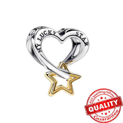 925 Sterling Silver Sunflower & Lucky Stars Charm – Sun Moon Diamond DIY Jewelry