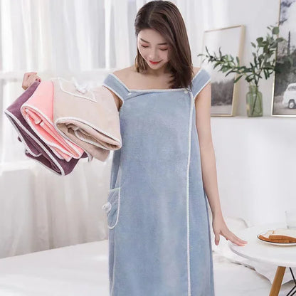 Women's Wearable Bath Towel Dress – Soft Absorbent Bathrobe Wrap for Spa & Home