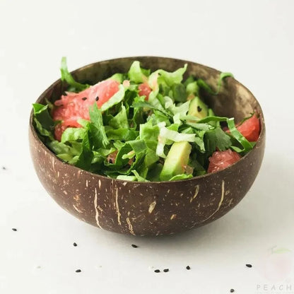 Natural Coconut Shell Bowls – Reusable Wooden Salad & Breakfast Serving Bowls for Parties