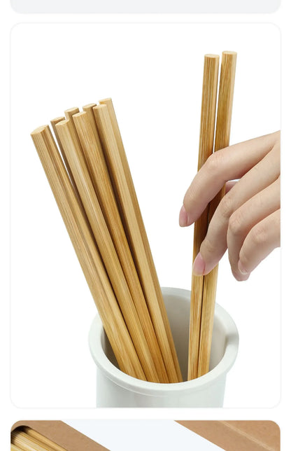 5/10-Pair Chinese Bamboo Chopsticks – Unpainted, Wax-Free, Anti-Slip Japanese Kitchen Utensils