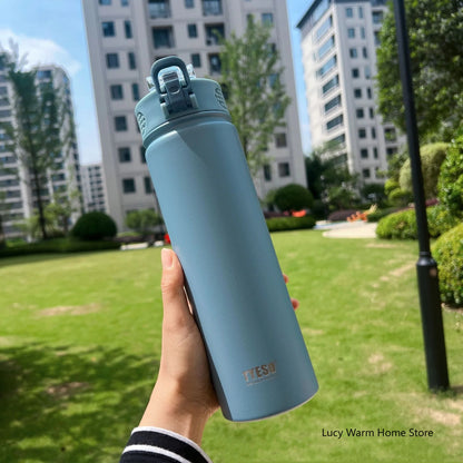 Thermal Water Bottle with Straw 600/750ML – Stainless Steel Hot & Cold Mug