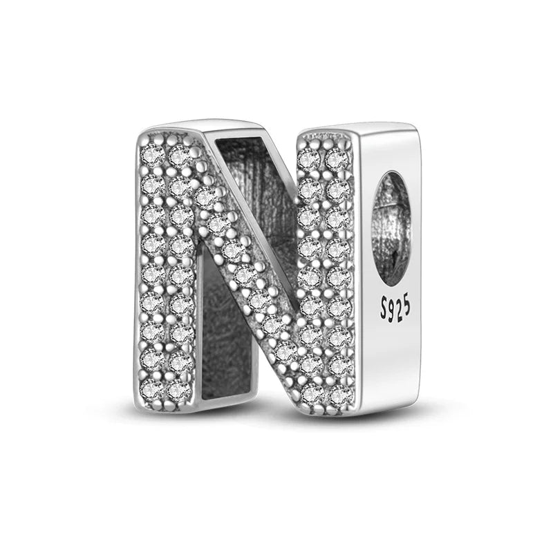 Charms 925 Silver Plated 26 Alphabet Letters Charms Beads Fit 3mm 925 Original Bracelets Fine DIY Birthday Jewelry Gifts