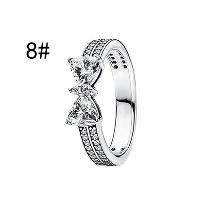 925 Sterling Silver Pink Bow Zircon Jewelry Set – Ring, Earrings, Bracelet & Necklace