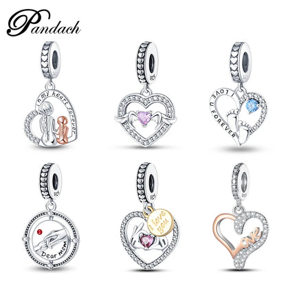 925 Sterling Silver Mom & Daughter Heart Charm – Mother's Day DIY Jewelry