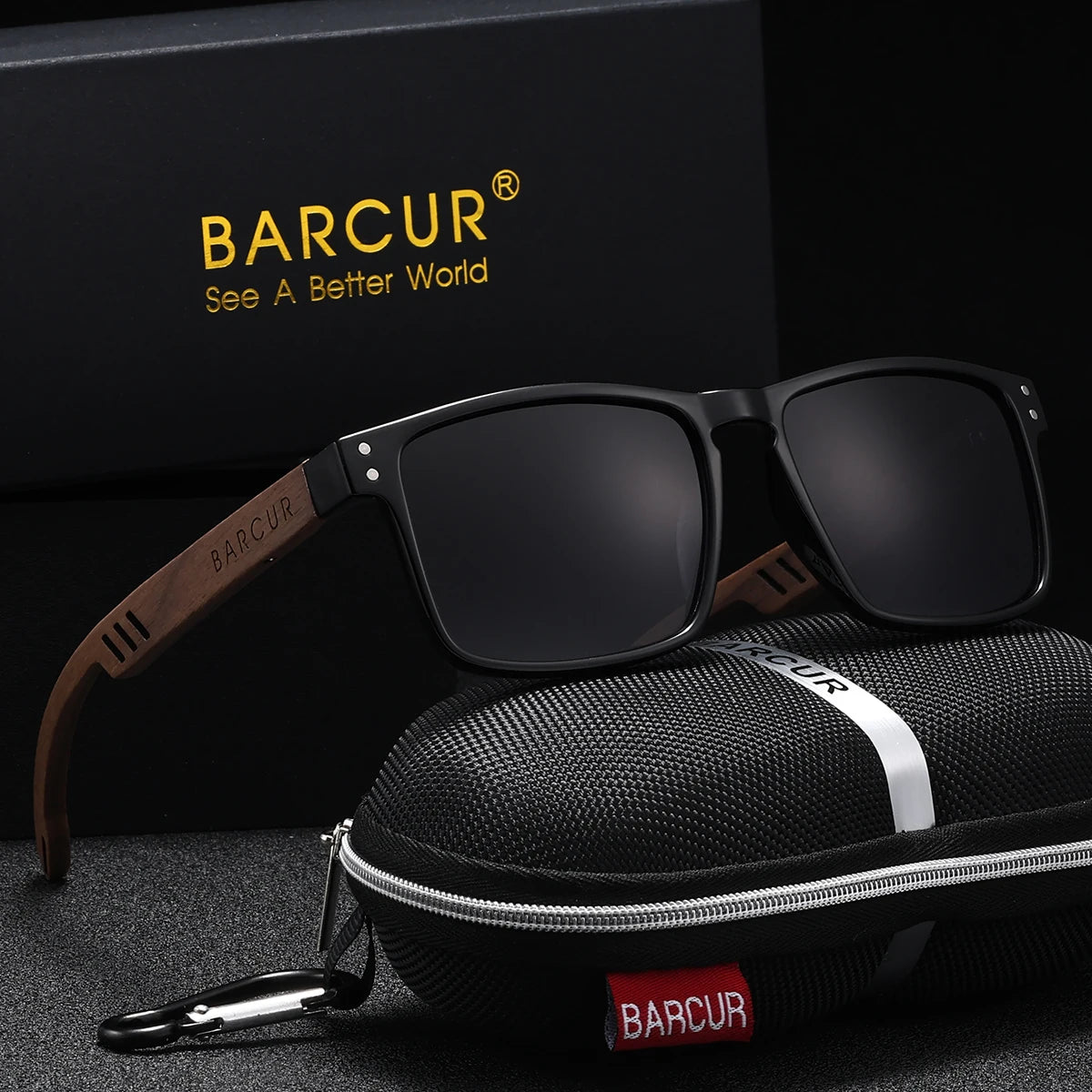 BARCUR Handmade Wood Sunglasses – Polarized UV400 Square Frame