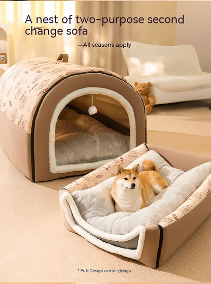 Extra Large Dog Bed - Winter Warm House-Style Bed with Removable Cover - BeeTrendyShop.COM