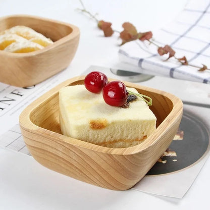 Japanese Square Oak Wood Bowl – High-Grade Fruit, Salad & Dessert Snack Bowl