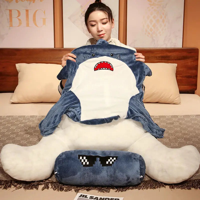 Cute Shark Plush Backrest Cushion – Soft Removable Reading & Lumbar Pillow for Sofa & Bed | 60x45 & 80x55cm
