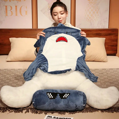 Cute Shark Plush Backrest Cushion – Soft Removable Reading & Lumbar Pillow for Sofa & Bed | 60x45 & 80x55cm
