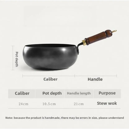 28CM Handmade Pure Iron Big Belly Frying Pan – Non-Coating Smooth Stew Pot