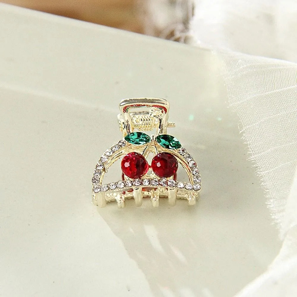 Mini Rhinestone Cherry Hair Claw Clip – Korean Style Sparkle Hairpin for Women