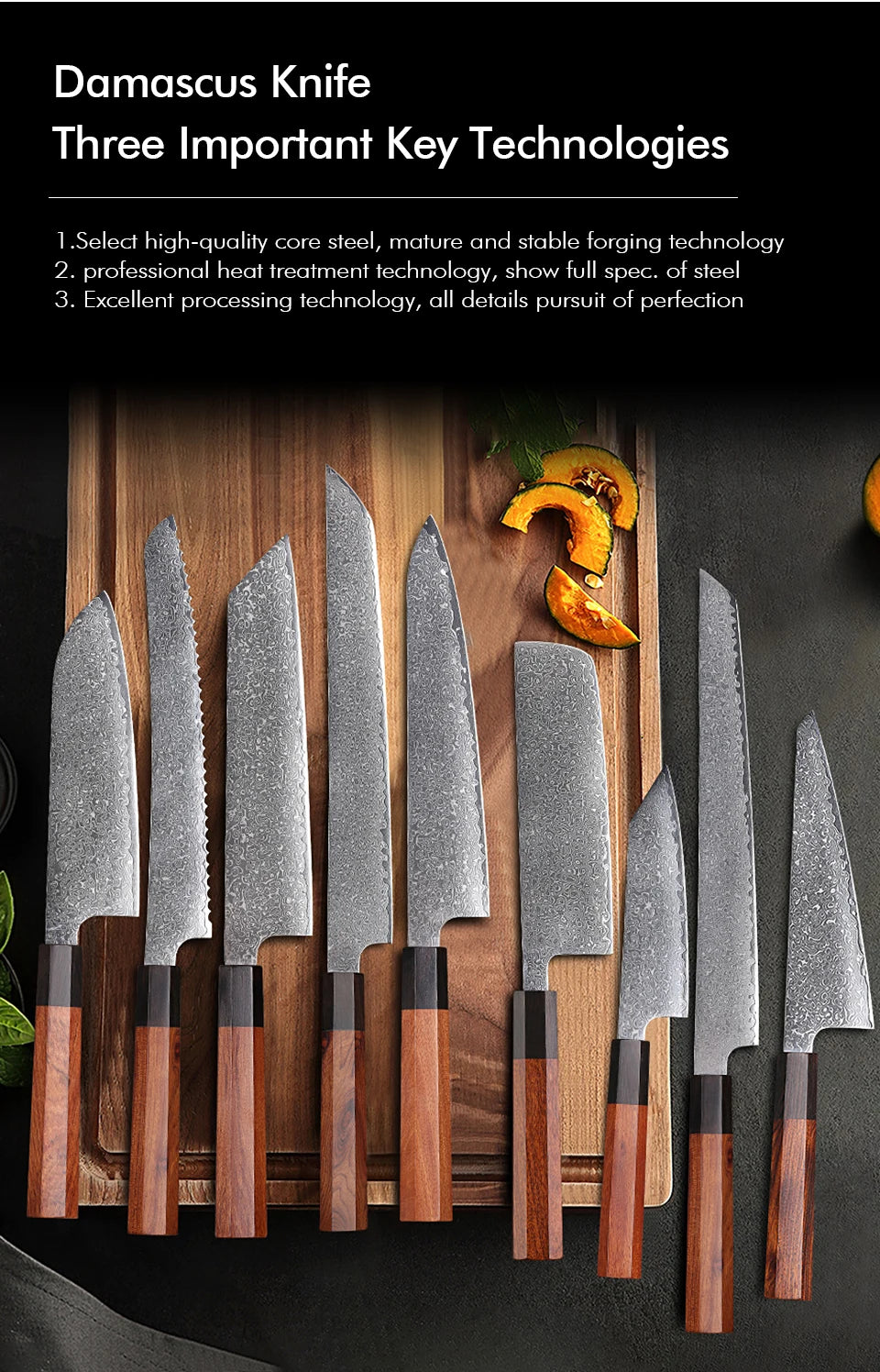 TURWHO Hand Forged Japanese Damascus Steel Chef Knife – Santoku, Sashimi & More