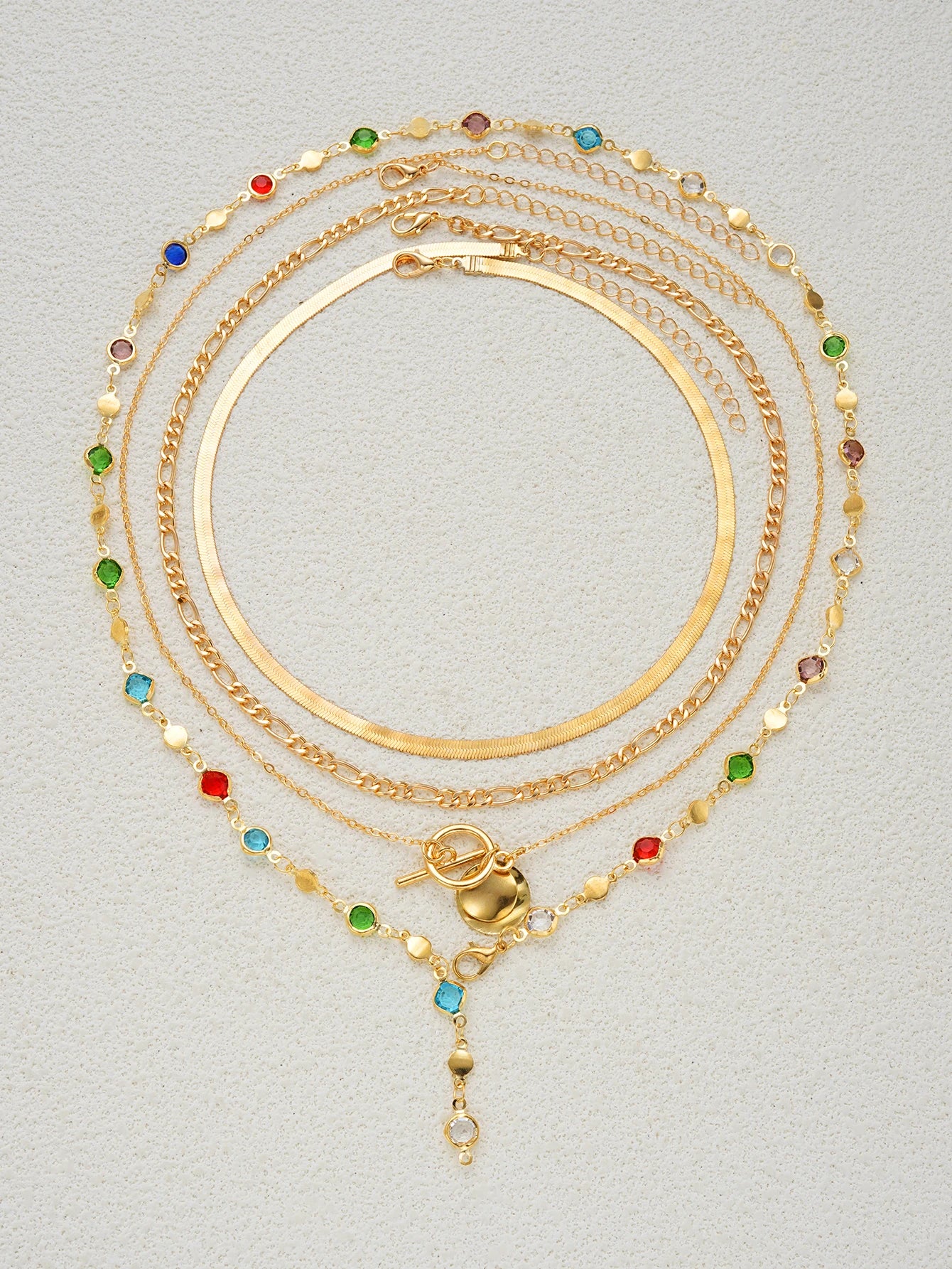 Vintage Gemstone Layered Necklace Set (3/4 -Piece)