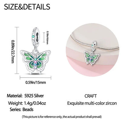 925 Sterling Silver Colorful Butterfly & Insect Zircon Charm Bead – DIY Jewelry