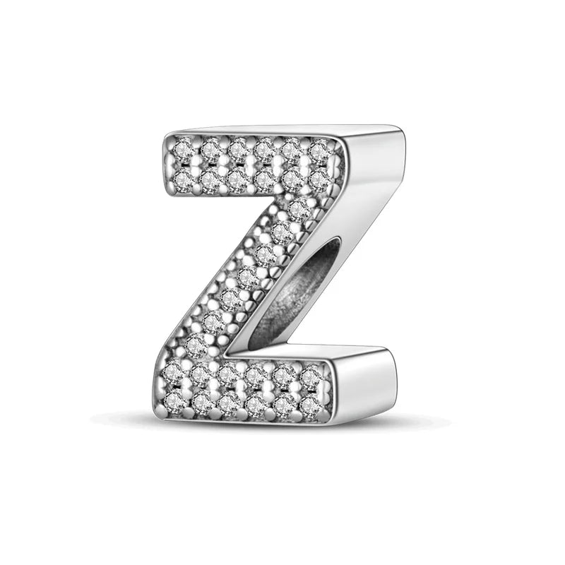 Charms 925 Silver Plated 26 Alphabet Letters Charms Beads Fit 3mm 925 Original Bracelets Fine DIY Birthday Jewelry Gifts