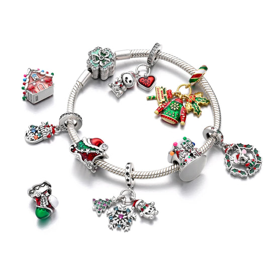 New Fireplace Snowman Sweater Sweet Romantic Christmas Winter Theme Charms Beads Fit Pan 925 Original Bracelets DIY Fine Jewelry