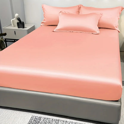 Modern Satin Ice Silk Solid Color Fitted Sheet – Smooth Bedroom Bedspread (Excluding Pillowcases)