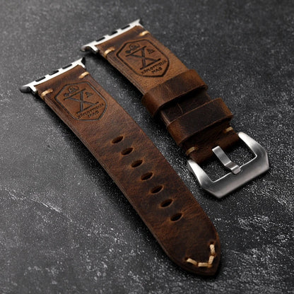 Handmade Vintage Crazy Horse Leather Bracelet 40MM 44MM 45MM 49MM Fits Apple Watch S8 Ultra Folded Thick Brown Strap - BeeTrendyShop.COM