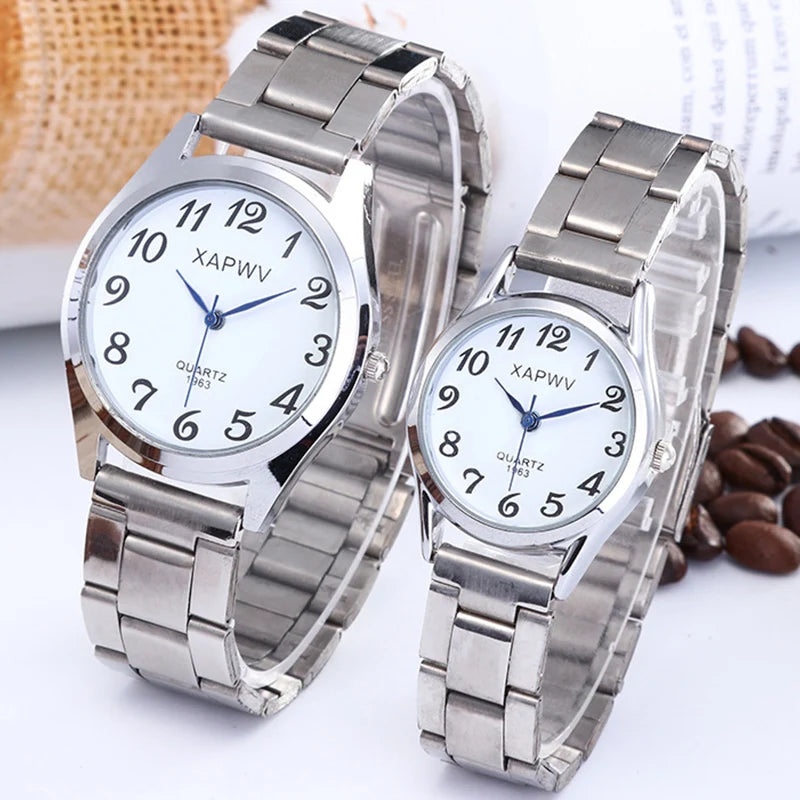 Classic Large Dial Elastic Quartz Fashionable Couple Watch Spring Steel Band Retro Large Digital Student Elderly Watches - BeeTrendyShop.COM